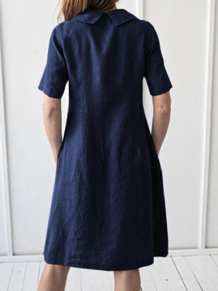 Women's Relaxed Cotton-Linen Short-Sleeve Dress