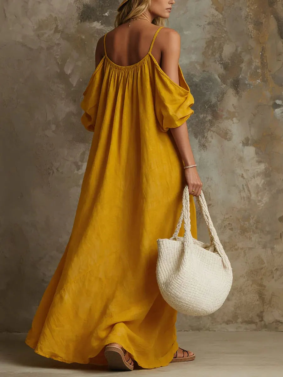 Relaxed Sensibility Vacation Style Cotton Linen Dress