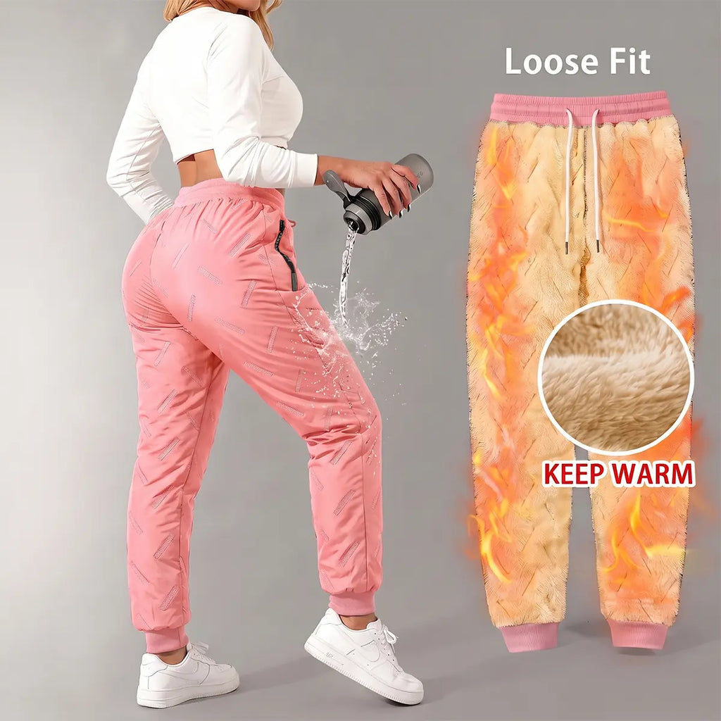 🔥 Women's Autumn/Winter Fleece-Lined Windproof Jogging Pants with Zippered Pockets