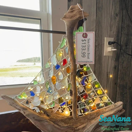 Sea Glass Boat Coastal Ornament