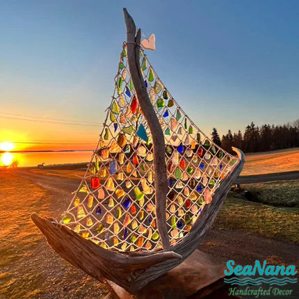 Sea Glass Boat Coastal Ornament