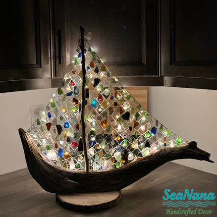 Sea Glass Boat Coastal Ornament