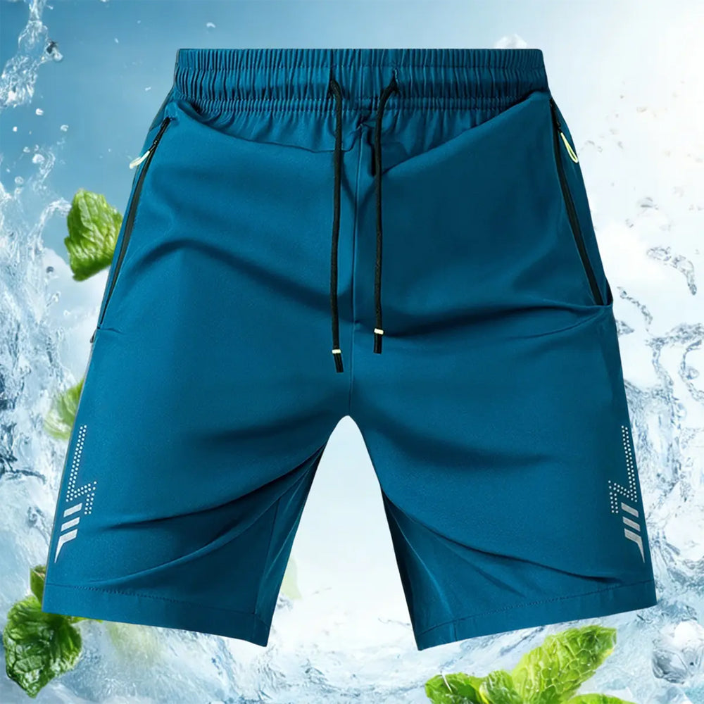 Men's Activewear Shorts - Fitted Cut, Drawstring Waistband, Reflective Geometric Patterns, Zipper Pockets for Summer Running