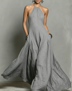 Women's Minimalist Linen Blend Halter Maxi Dress