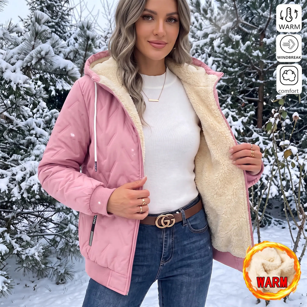 🔥 Autumn/Winter Women’s Fleece Hooded Jacket - Loose Fit, Zipper Closure, Long Sleeves, Warm Coat