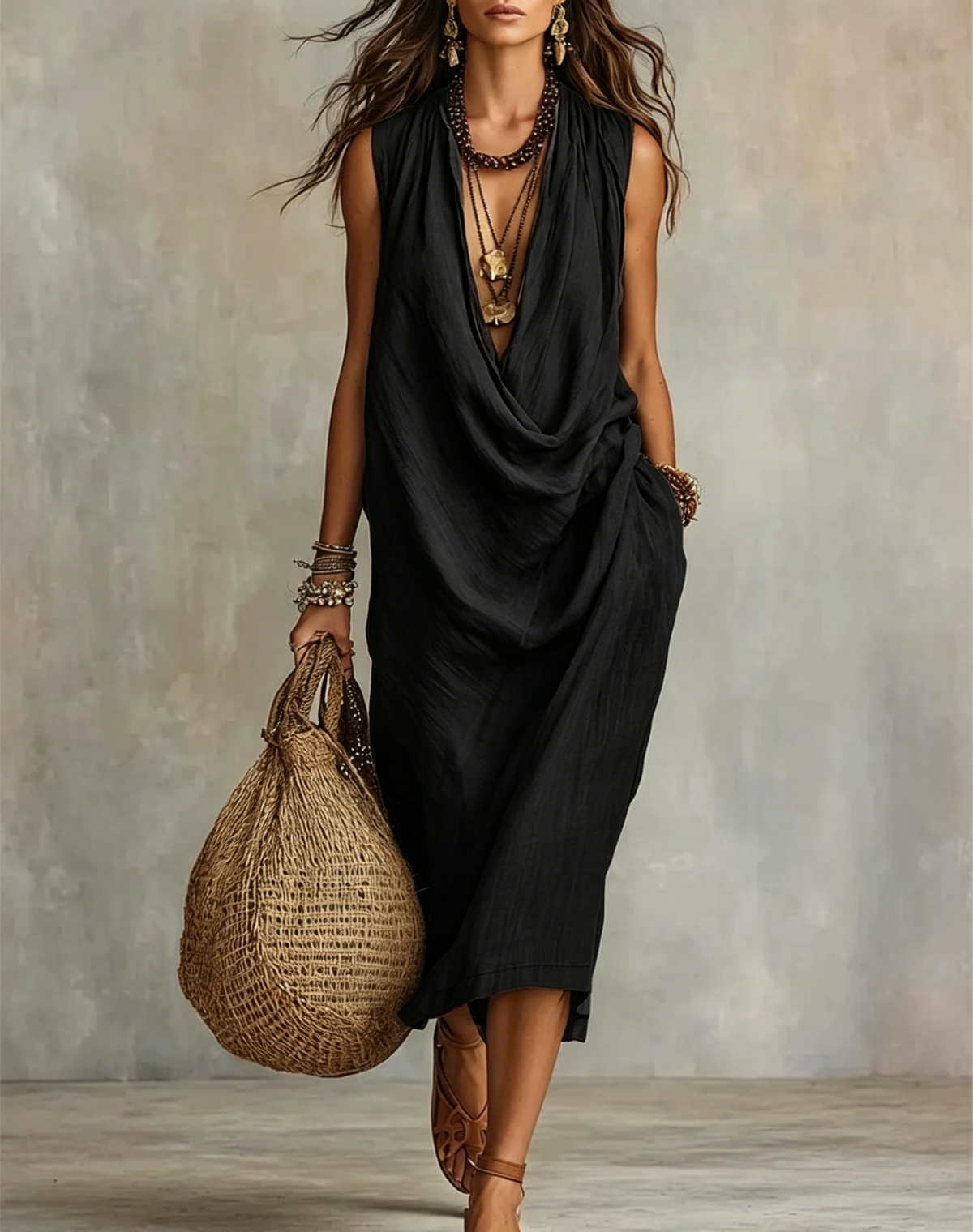 Women's Casual Cotton Linen Collared Dress