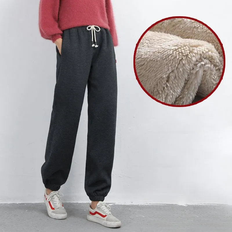 Women's Fleece Lined Solid Color Fashion Casual Pants