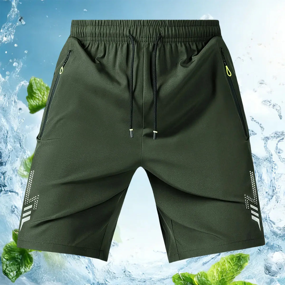 Men's Activewear Shorts - Fitted Cut, Drawstring Waistband, Reflective Geometric Patterns, Zipper Pockets for Summer Running