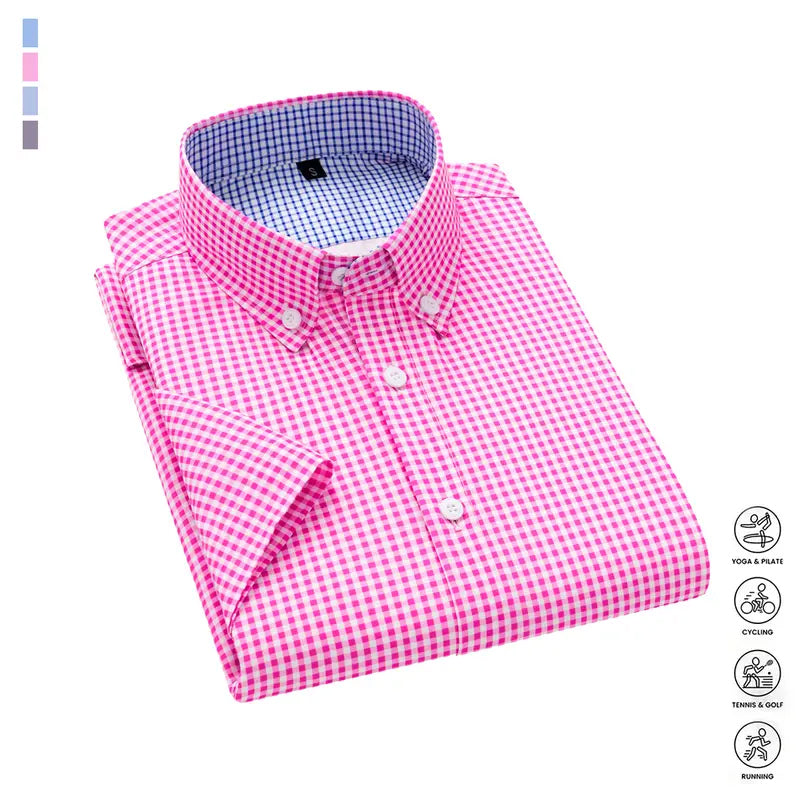 Men's Fitted Short-Sleeved Collared Button-Front Shirt