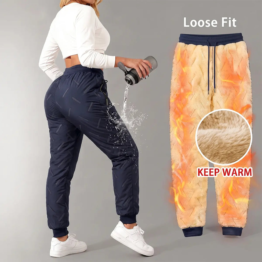 🔥 Women's Autumn/Winter Fleece-Lined Windproof Jogging Pants with Zippered Pockets