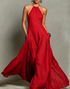 Women's Minimalist Linen Blend Halter Maxi Dress
