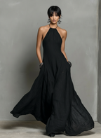 Women's Minimalist Linen Blend Halter Maxi Dress
