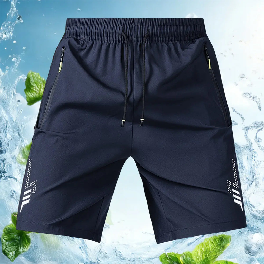 Men's Activewear Shorts - Fitted Cut, Drawstring Waistband, Reflective Geometric Patterns, Zipper Pockets for Summer Running