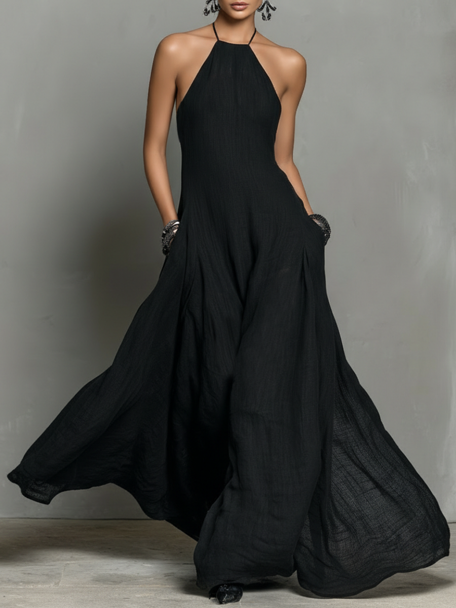Women's Minimalist Linen Blend Halter Maxi Dress