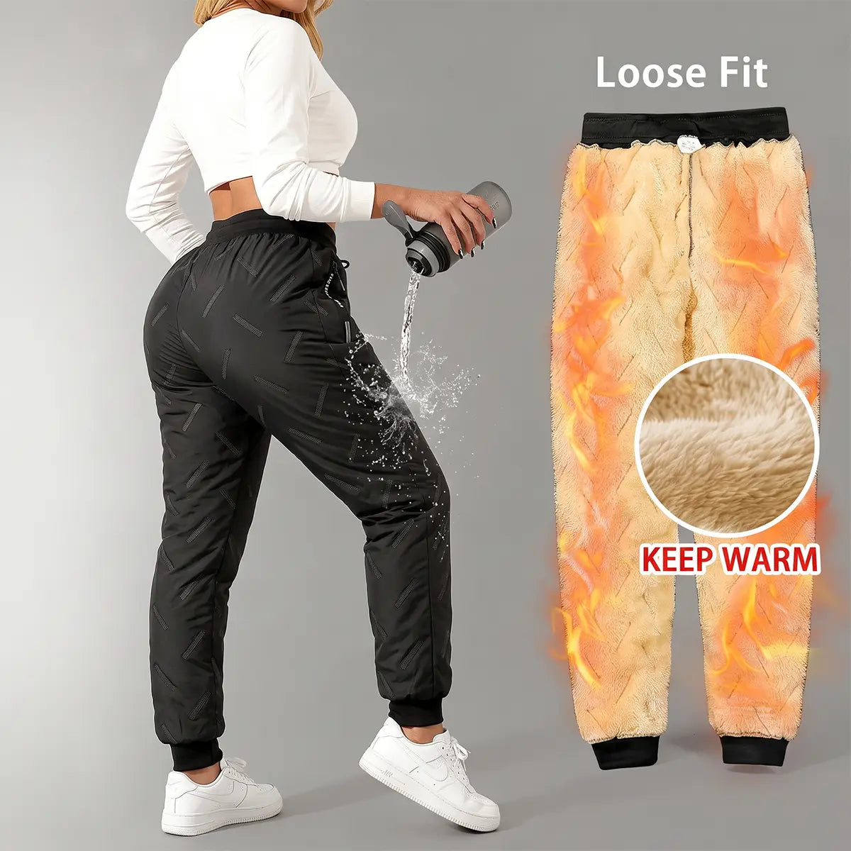 🔥 Women's Autumn/Winter Fleece-Lined Windproof Jogging Pants with Zippered Pockets