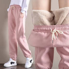 Women's Fleece Lined Solid Color Fashion Casual Pants