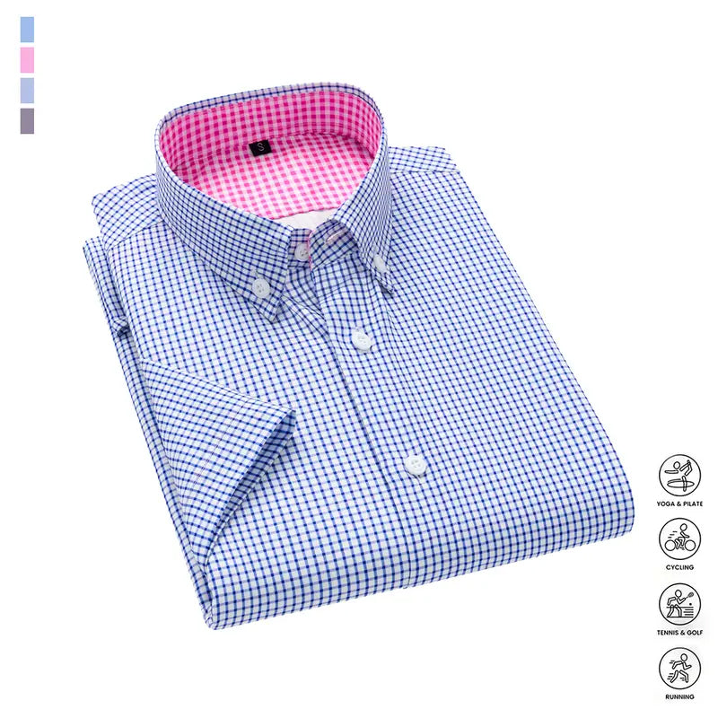 Men's Fitted Short-Sleeved Collared Button-Front Shirt