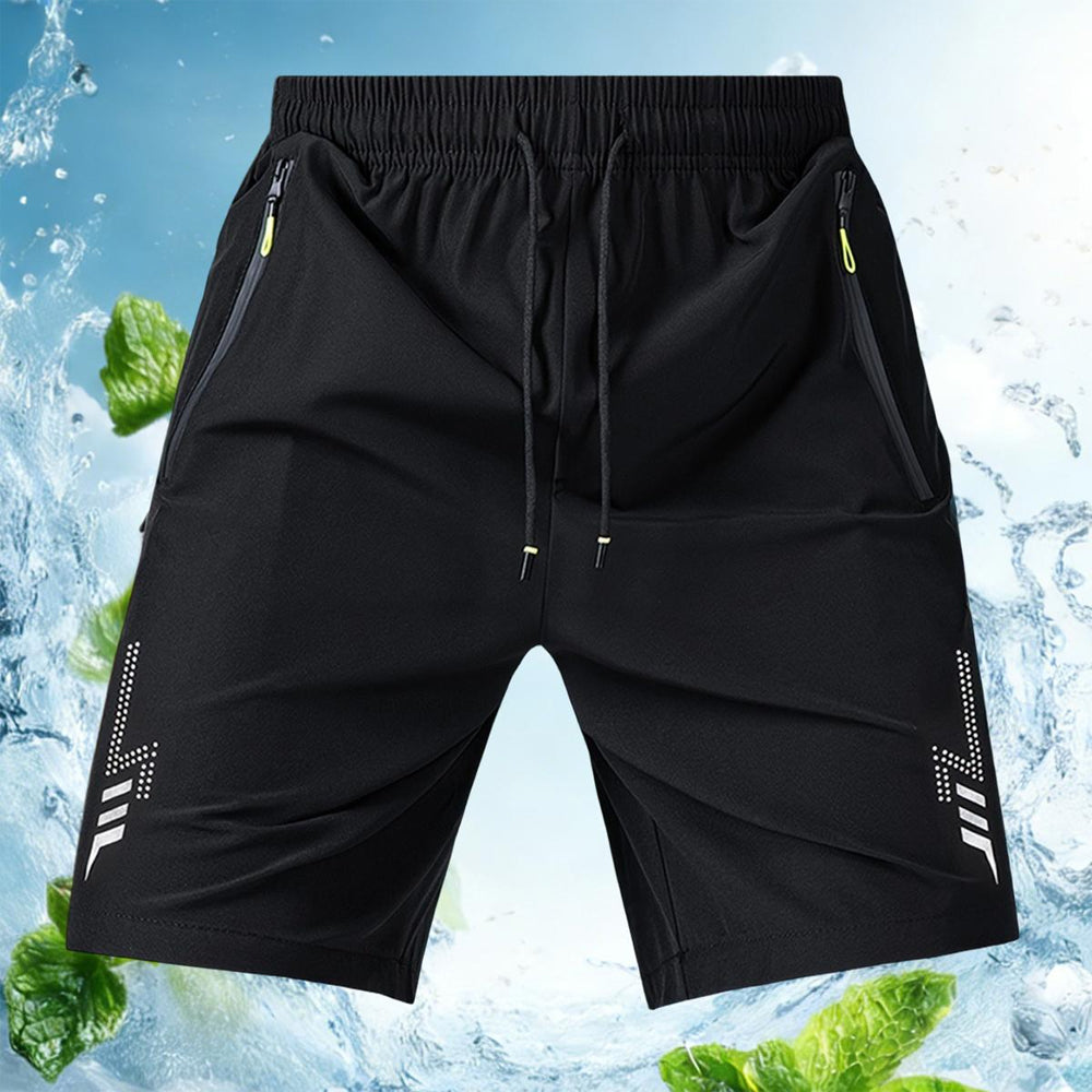 Men's Activewear Shorts - Fitted Cut, Drawstring Waistband, Reflective Geometric Patterns, Zipper Pockets for Summer Running