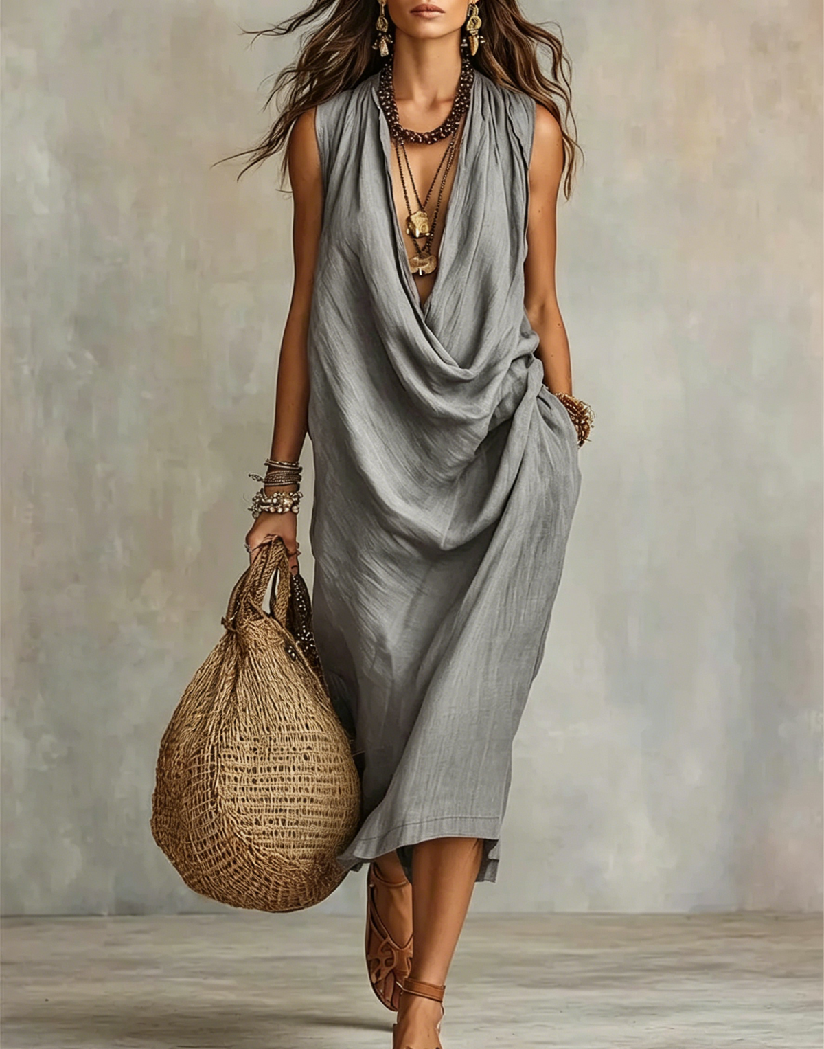 Women's Casual Cotton Linen Collared Dress