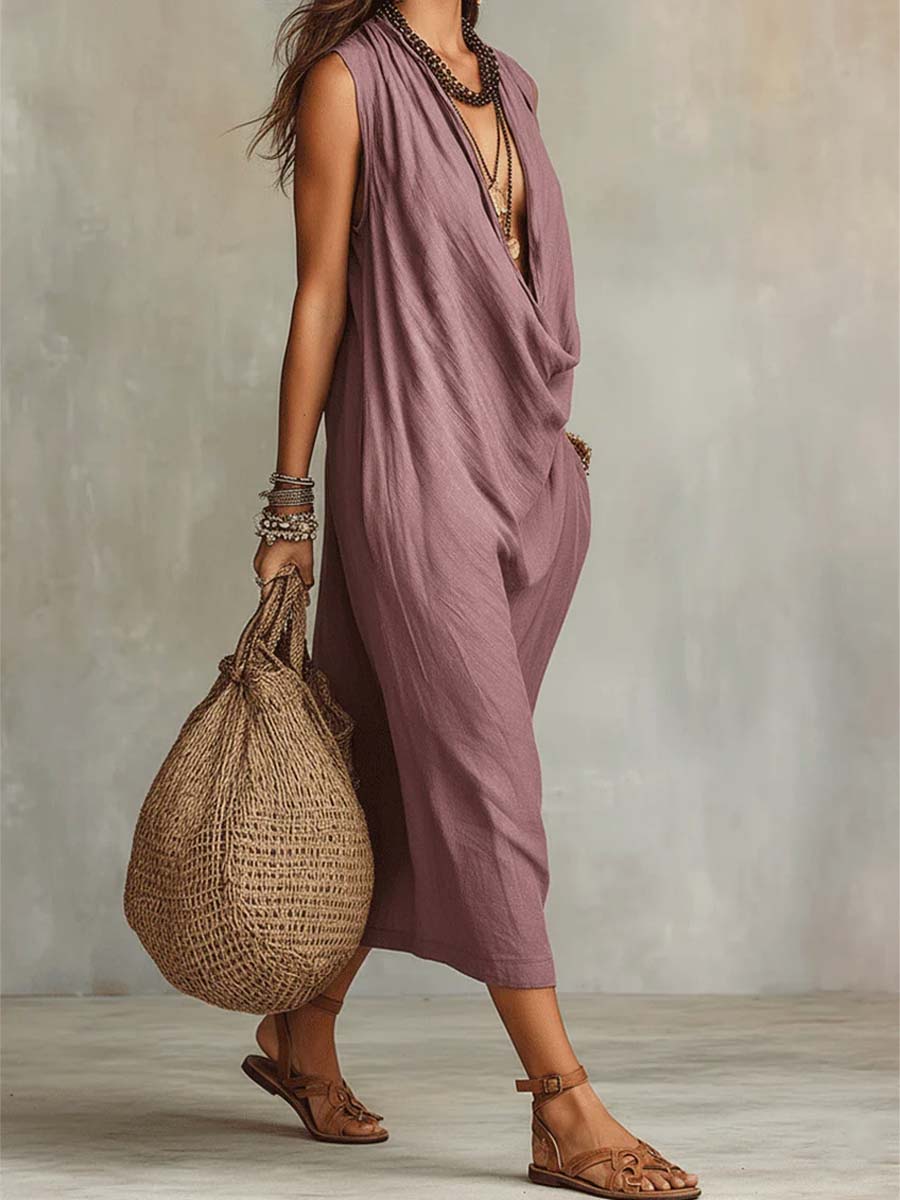 Women's Casual Cotton Linen Collared Dress