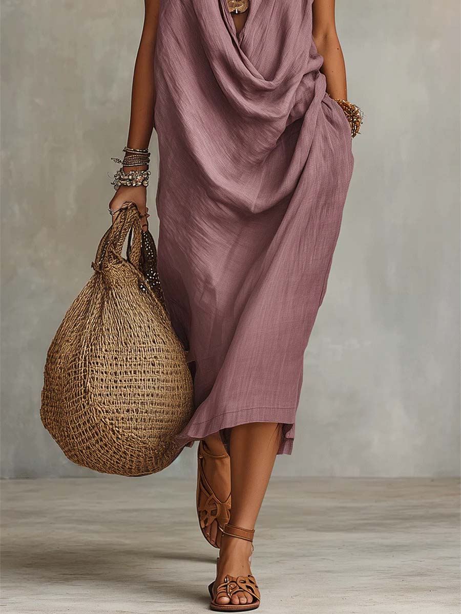 Women's Casual Cotton Linen Collared Dress