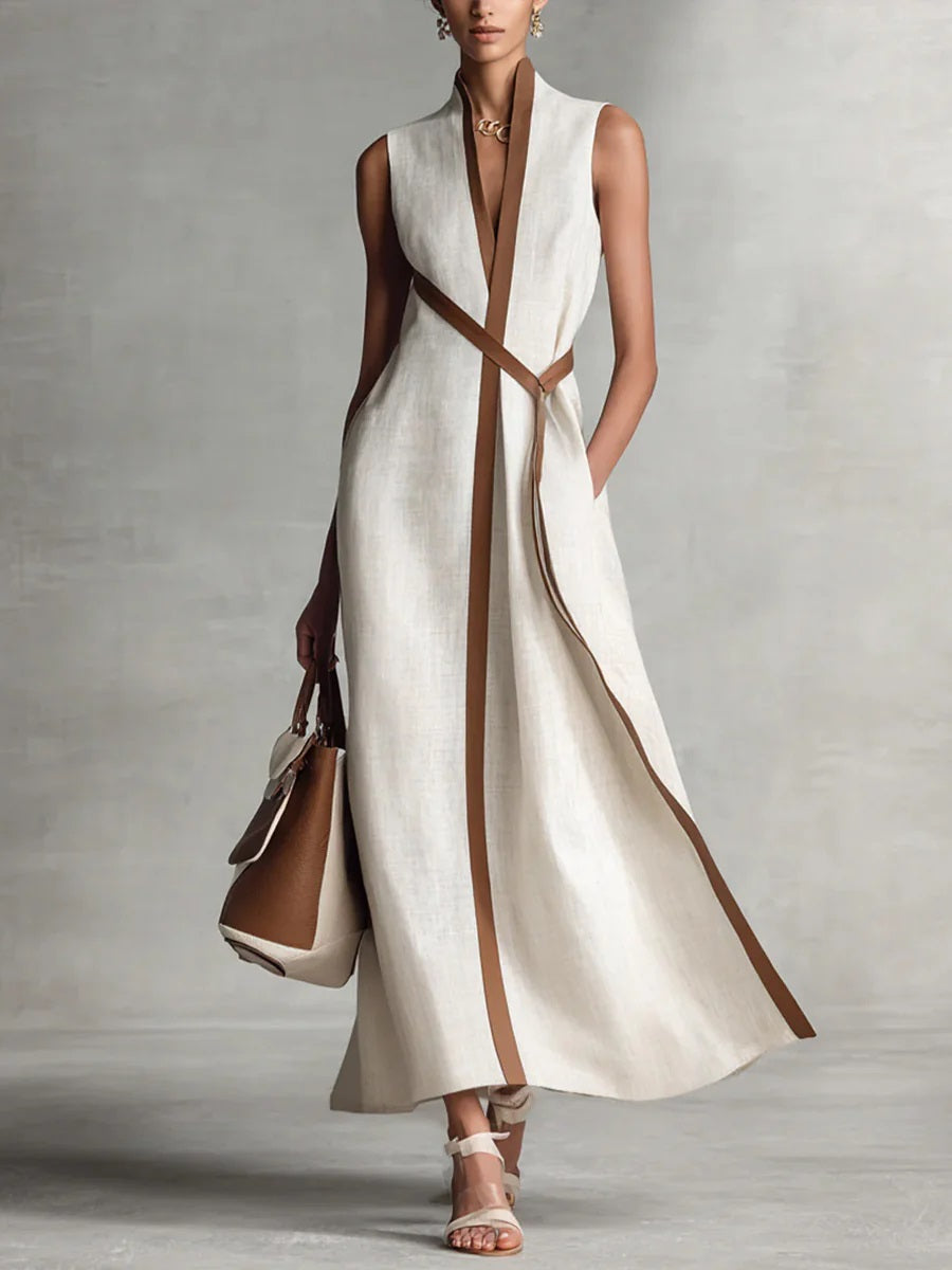 Women's Sleeveless Cotton-Linen Maxi Dress