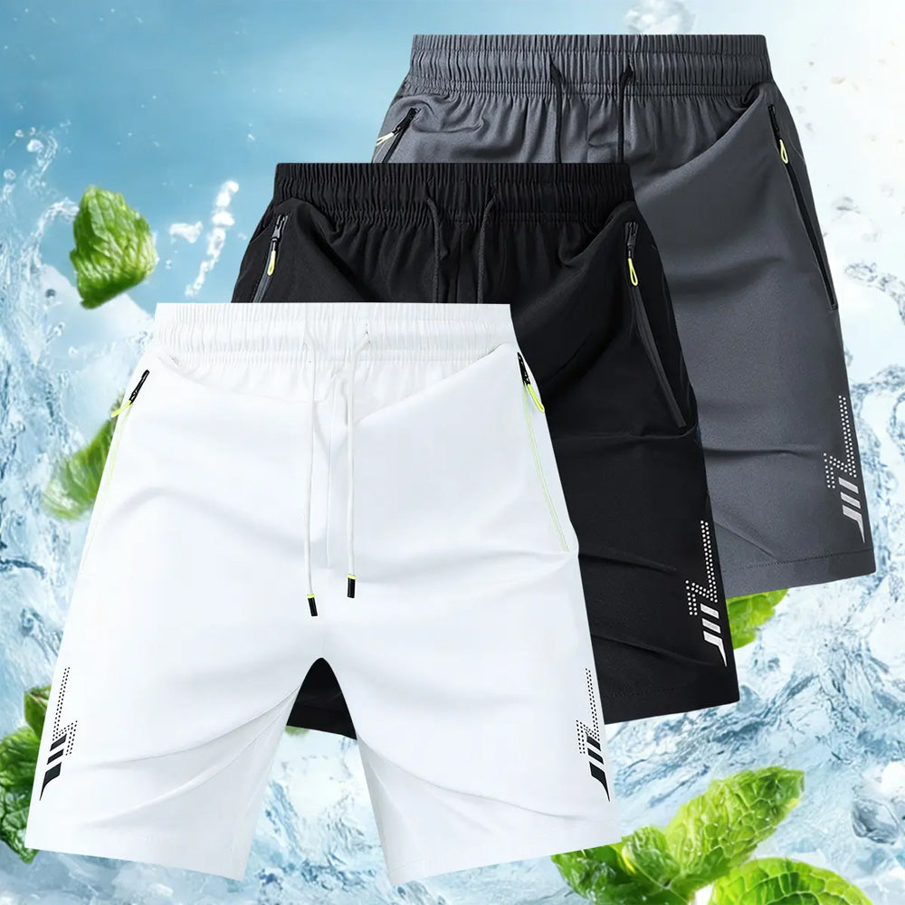 Men's Activewear Shorts - Fitted Cut, Drawstring Waistband, Reflective Geometric Patterns, Zipper Pockets for Summer Running