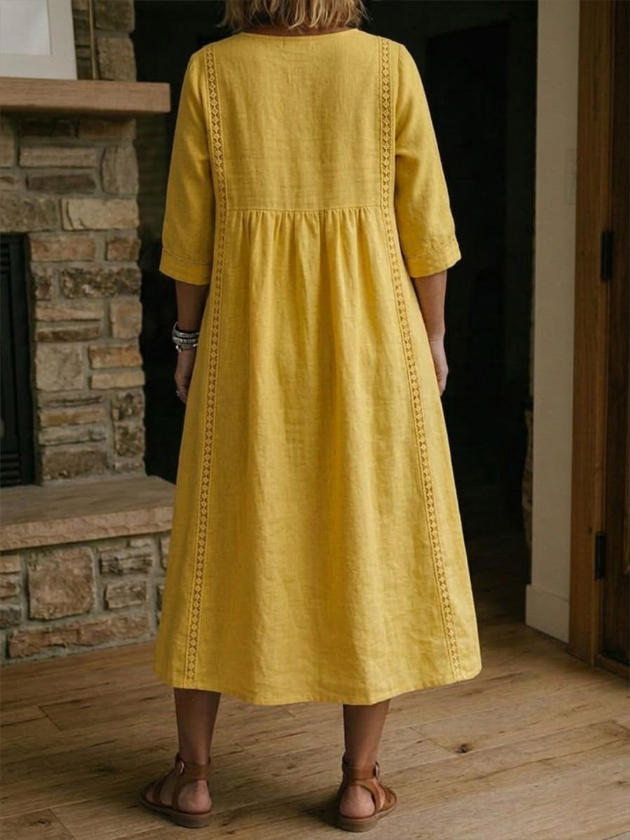 Women's Cotton-Linen Lace-Trim Dress