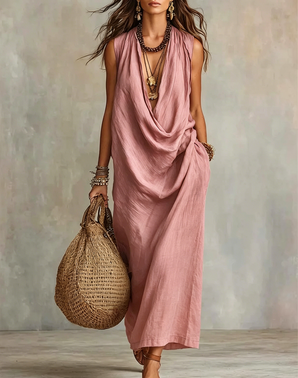 Women's Casual Cotton Linen Collared Dress