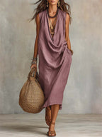 Women's Casual Cotton Linen Collared Dress