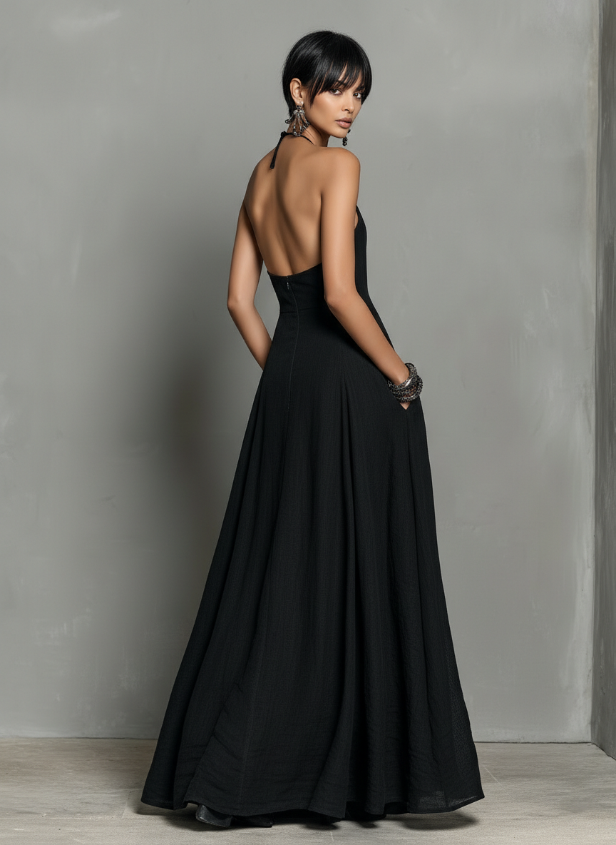 Women's Minimalist Linen Blend Halter Maxi Dress