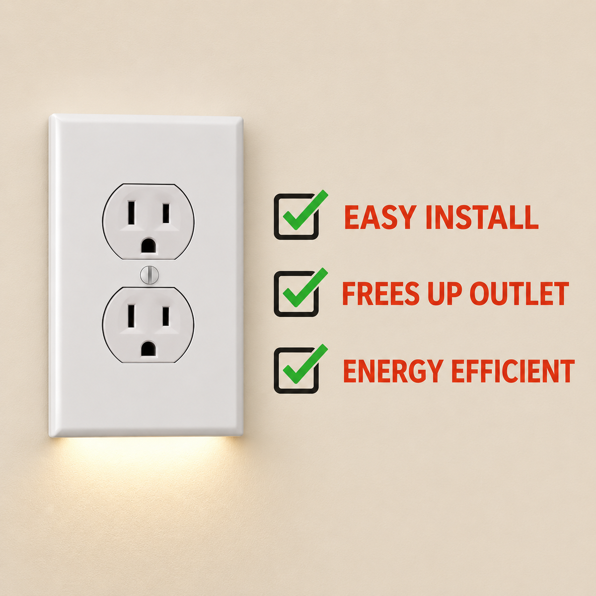 Outlet Wall Plate with LED Night Lights – No Batteries or Wires [UL FCC CSA Certified]