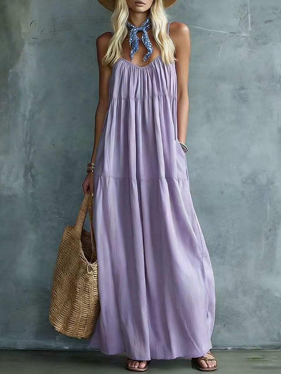 Women's Bohemian Cotton-Linen Sleeveless Maxi Dress