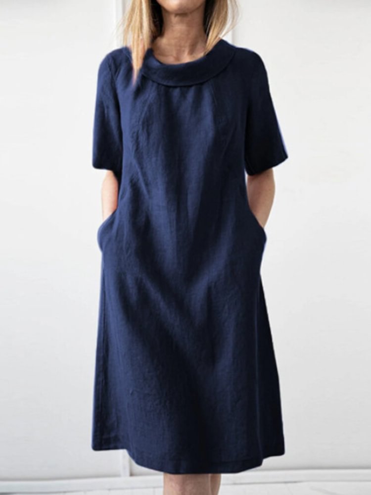 Women's Relaxed Cotton-Linen Short-Sleeve Dress