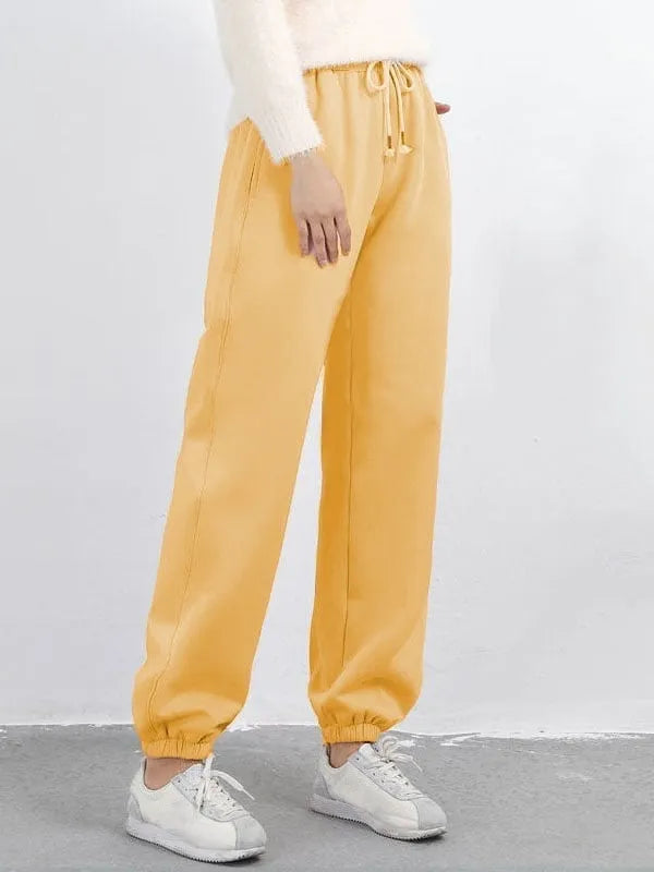 Women's Fleece Lined Solid Color Fashion Casual Pants