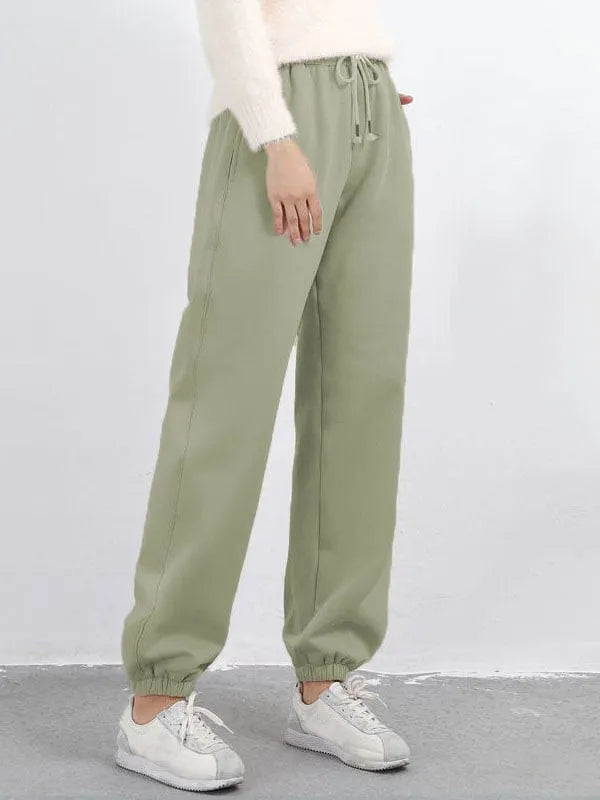 Women's Fleece Lined Solid Color Fashion Casual Pants