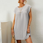 Cotton Linen Round Neck Beach Dress