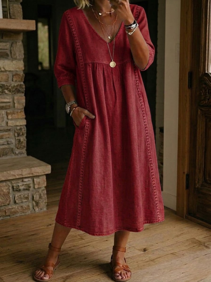 Women's Cotton-Linen Lace-Trim Dress
