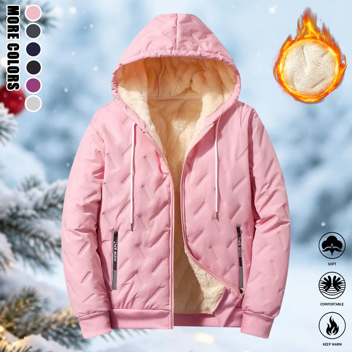 🔥 Autumn/Winter Women’s Fleece Hooded Jacket - Loose Fit, Zipper Closure, Long Sleeves, Warm Coat