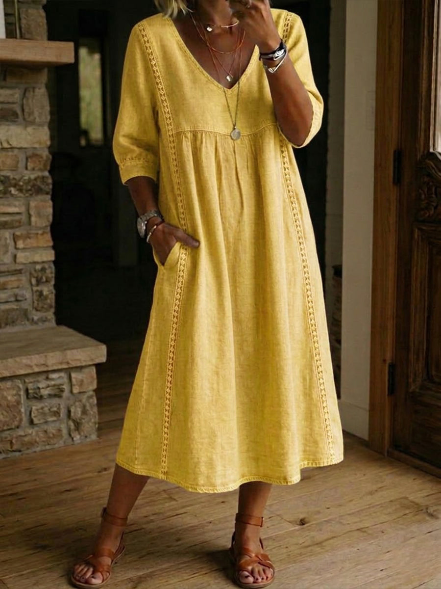 Women's Cotton-Linen Lace-Trim Dress