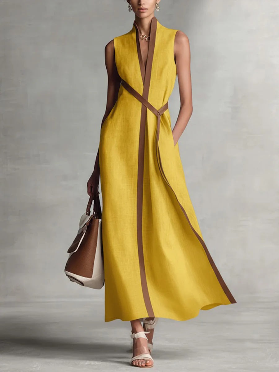 Women's Sleeveless Cotton-Linen Maxi Dress