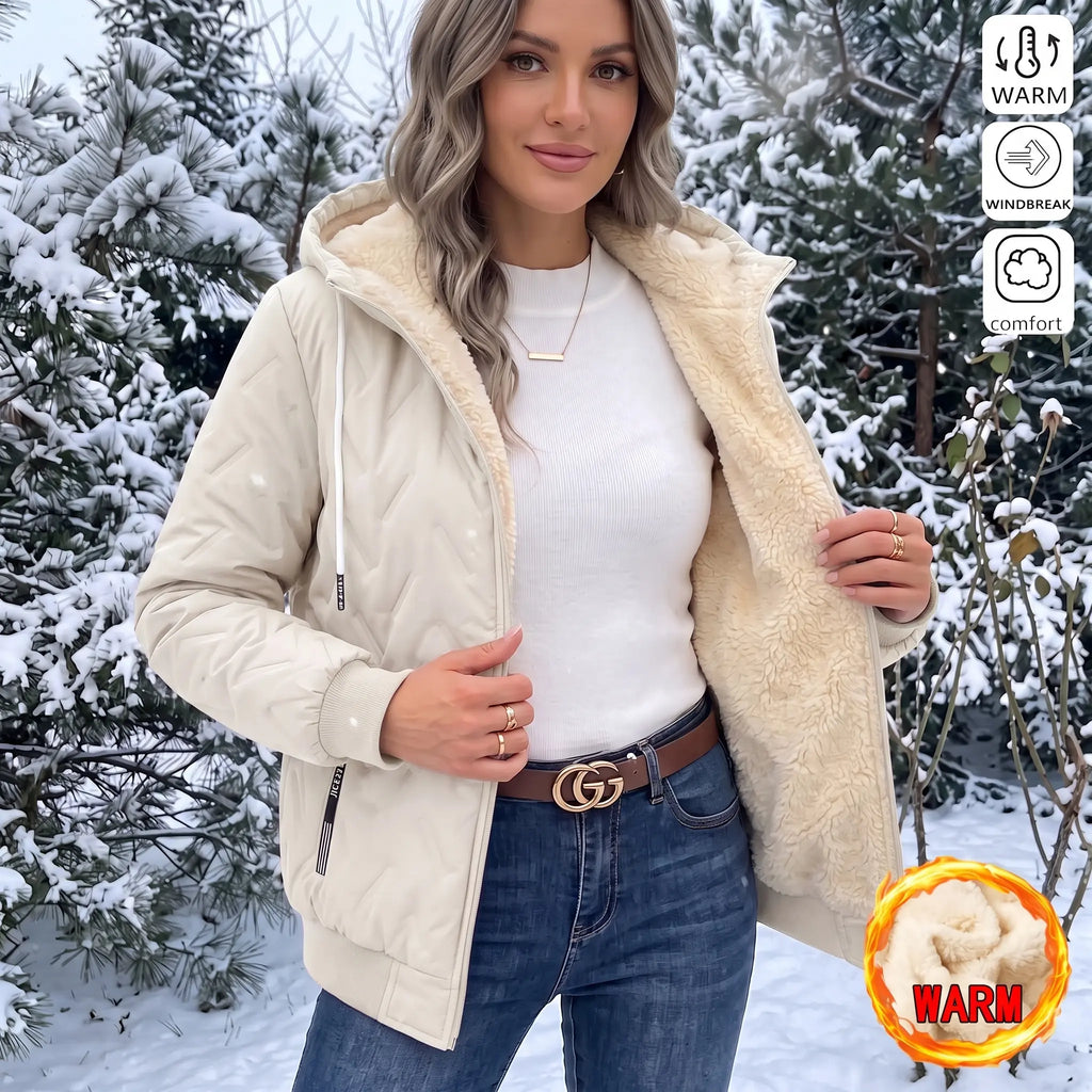 🔥 Autumn/Winter Women’s Fleece Hooded Jacket - Loose Fit, Zipper Closure, Long Sleeves, Warm Coat