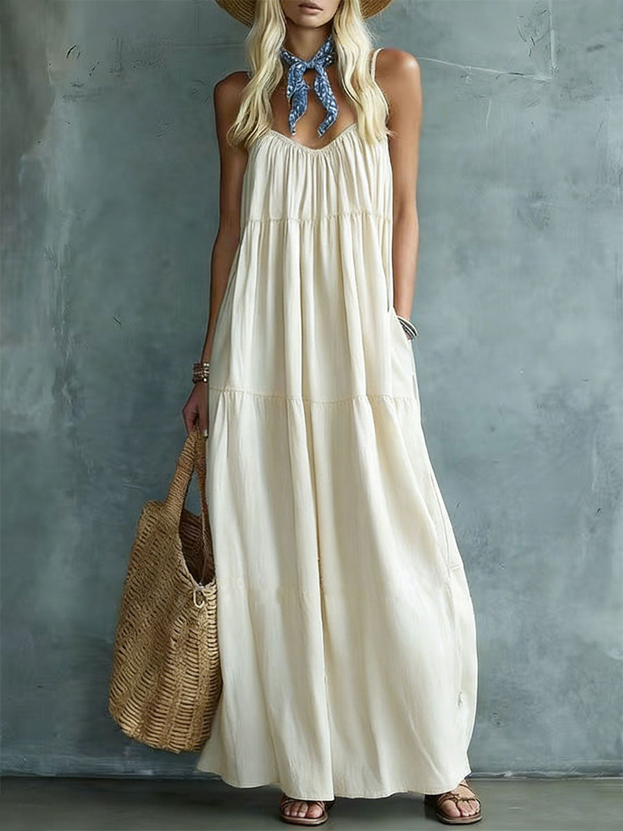 Women's Bohemian Cotton-Linen Sleeveless Maxi Dress