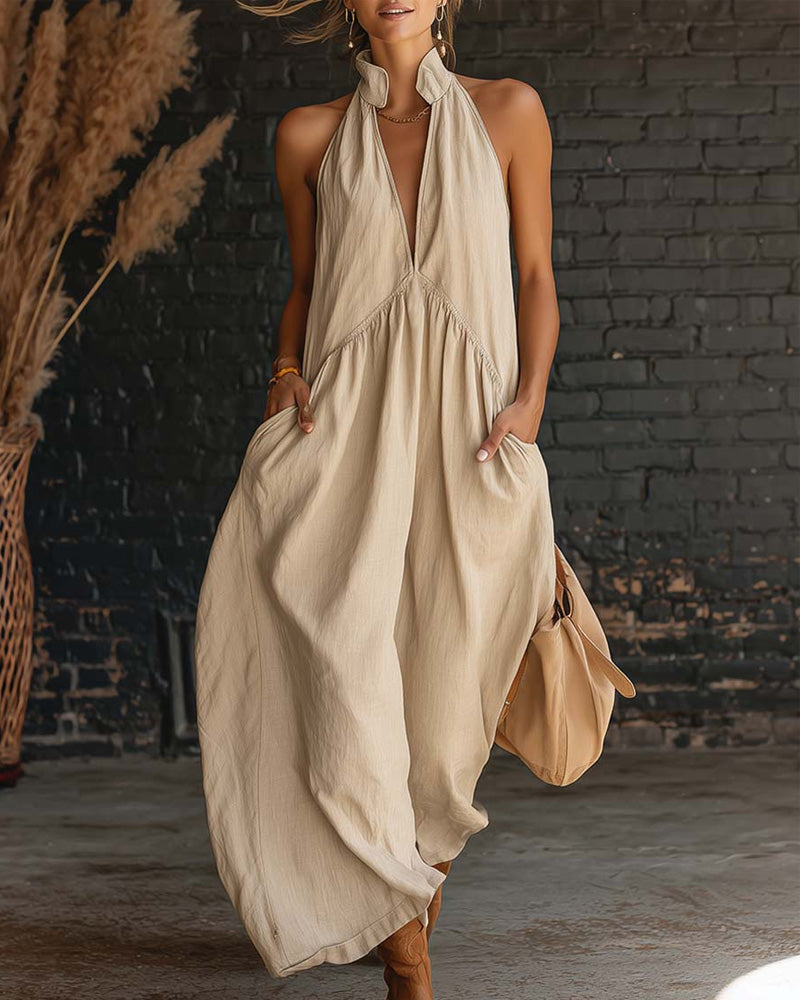 Women's Cotton Sleeveless High-Neck Maxi Dress