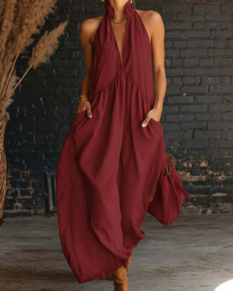 Women's Cotton Sleeveless High-Neck Maxi Dress