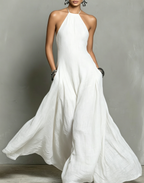 Women's Minimalist Linen Blend Halter Maxi Dress