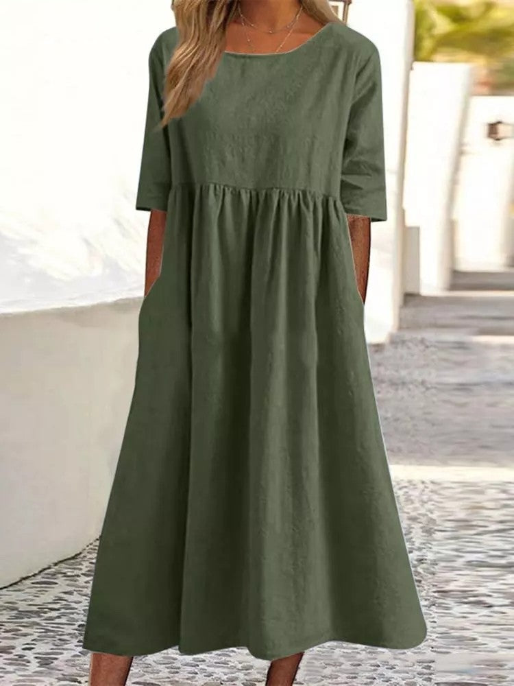 Cotton Linen 5-Quarter Sleeve Dress