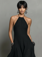 Women's Minimalist Linen Blend Halter Maxi Dress