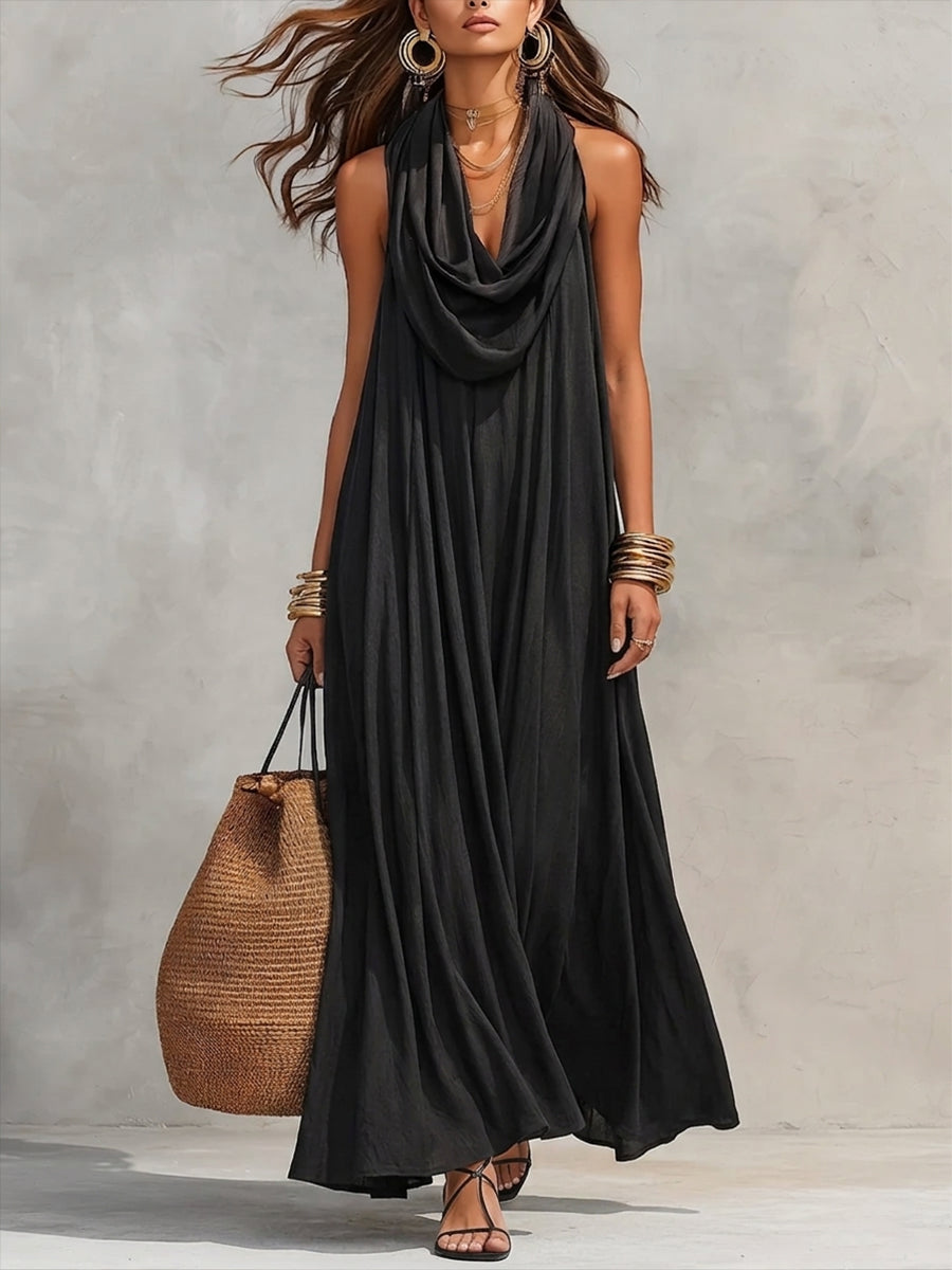 Women's Flowy Stand-Collar Casual Dress