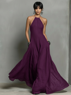 Women's Minimalist Linen Blend Halter Maxi Dress